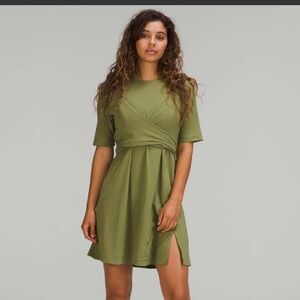 Lululemon Athletica Cotton wrap tie t-shirt dress green W1DWHS